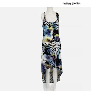 Derek Heart High Low Dress Medium Tropical Floral Racerback Sleeveless Summer